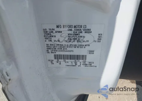 2005 Ford F-150 Fx4/Lariat/Xl/Xlt z USA, uszkodzony, nr VIN 1FTPX145X5NA43373